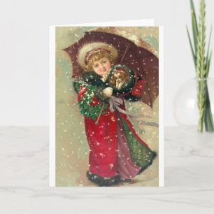 Victorian Girl with Puppy Christmas Note Card