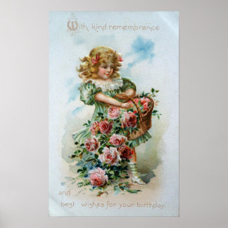 Victorian Girl with Roses Poster
