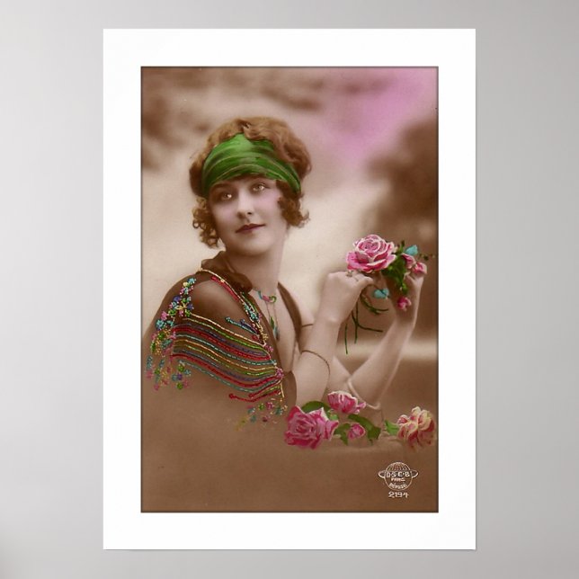 victorian girl with scarf, shawl, rose poster (Front)