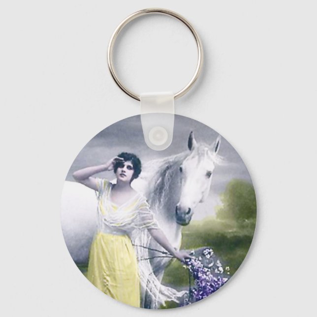 victorian girl with white horse key ring (Front)