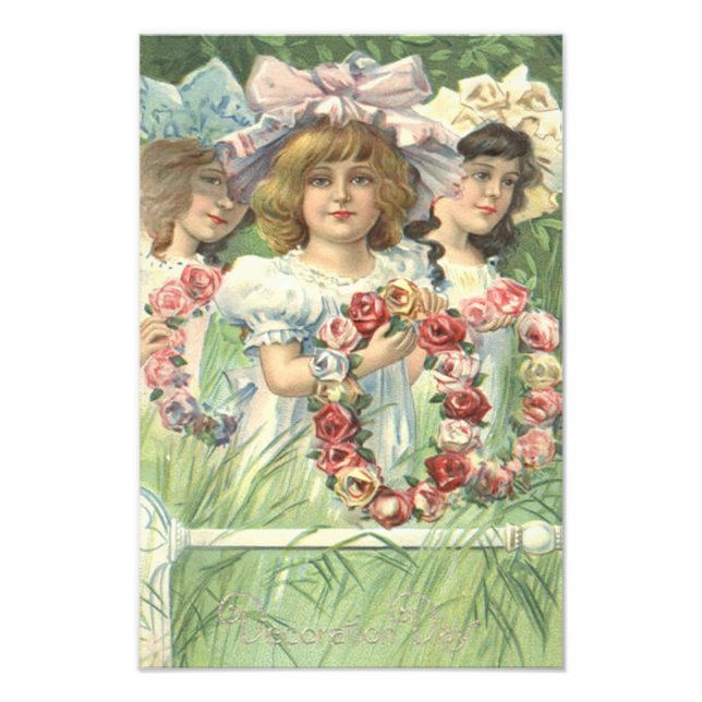 Victorian Girl Wreath Rose Memorial Day Photo Print (Front)