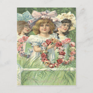 Victorian Girl Wreath Rose Memorial Day Postcard