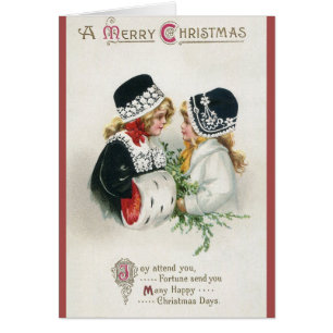 Victorian Girls Christmas Greeting Card