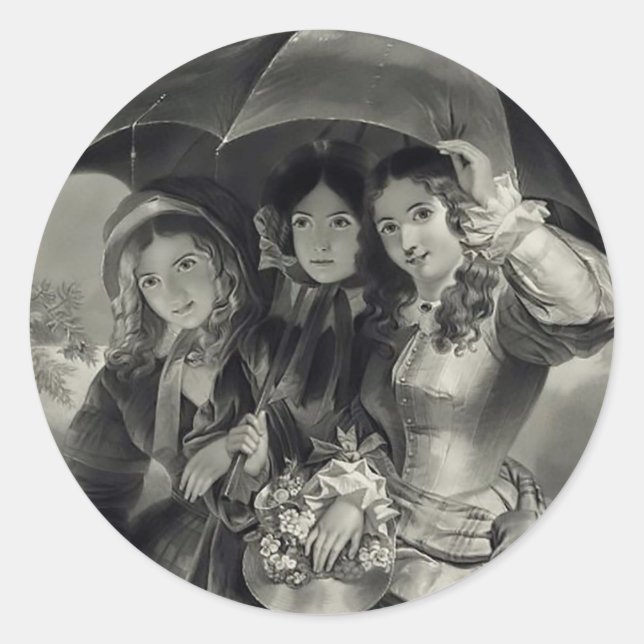 Victorian girls umbrella rainy day victorian lady classic round sticker (Front)