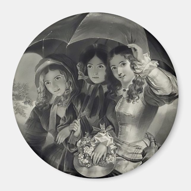 Victorian girls umbrella rainy day victorian lady magnet (Front)