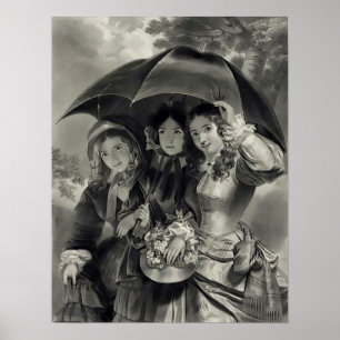 Victorian girls umbrella rainy day victorian lady poster
