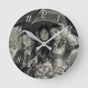 Victorian girls umbrella rainy day victorian lady round clock