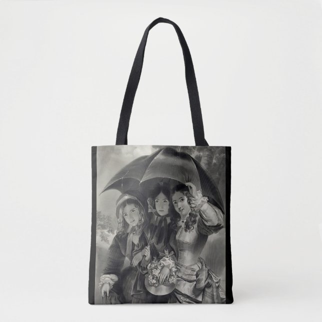 Victorian girls umbrella rainy day victorian lady tote bag (Front)