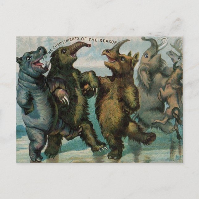 Victorian Glacier Animals Christmas Postcard (Front)