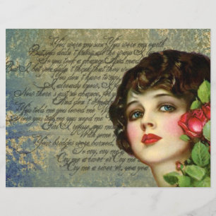 Victorian Glamour Girl w/ Red Rose