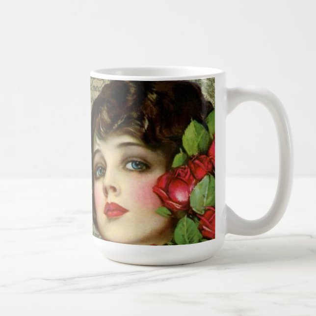 Victorian Glamour Girl w/ Red Rose Coffee Mug (Right)