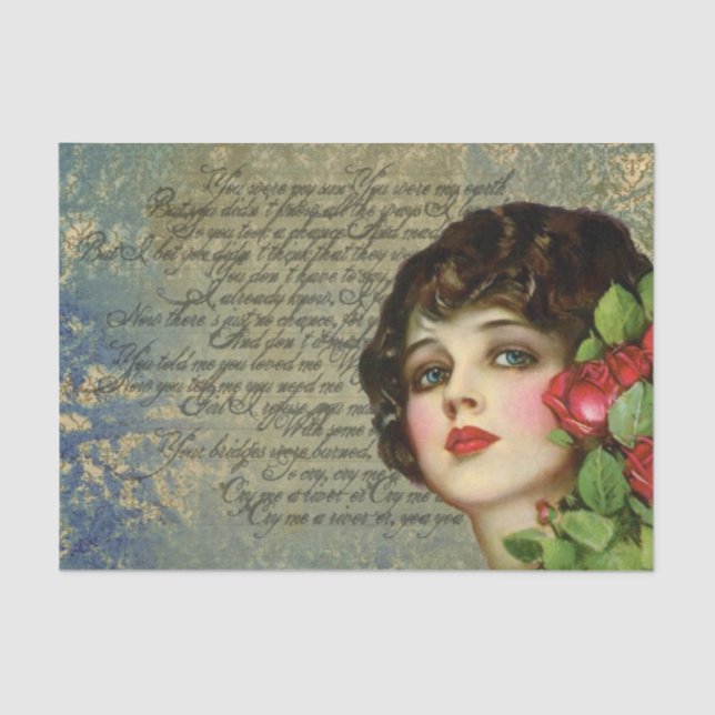 Victorian Glamour Girl w/ Red Rose Tissue Paper (Front)