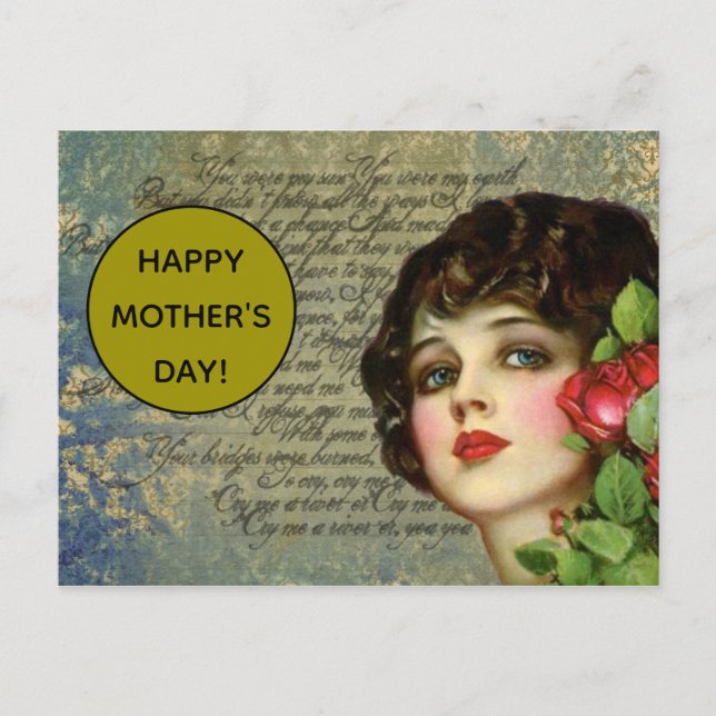 Victorian Glamour Girl with Red Rose Postcard (Front)