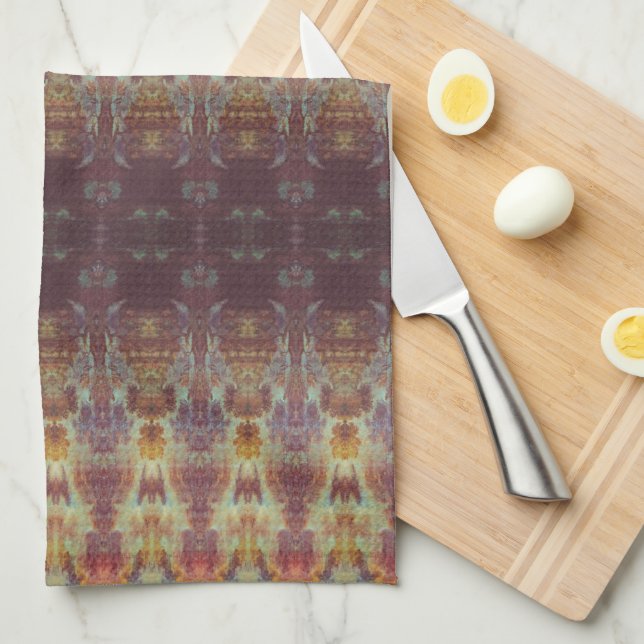 Victorian gold and purple pattern tea towel (Quarter Fold)