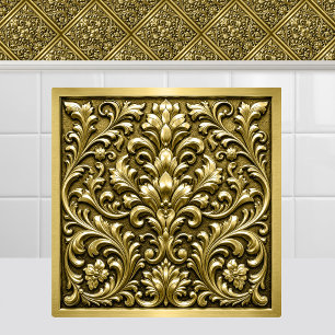 Victorian Gold Embossed Metal Damask Ceiling Tile