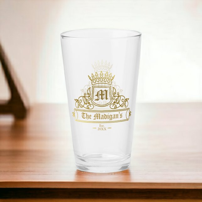 Victorian Gold Monogram Text Crown Pint Bar Glass (Creator Uploaded)