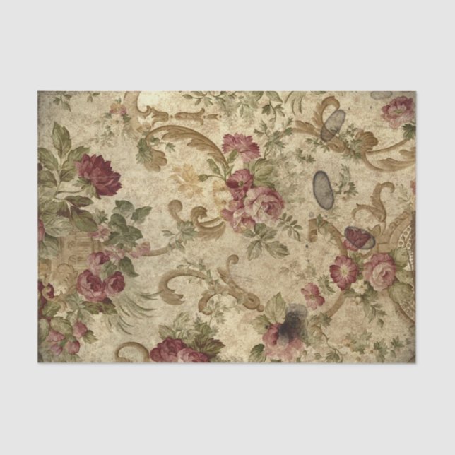 Victorian Gold Scrolls and Red Roses  Tissue Paper (Front)