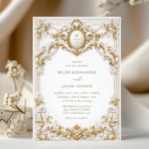 Victorian Gold & White Baroque Frame Wedding Invitation