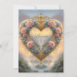 Victorian, golden heart with flowers and saying holiday card