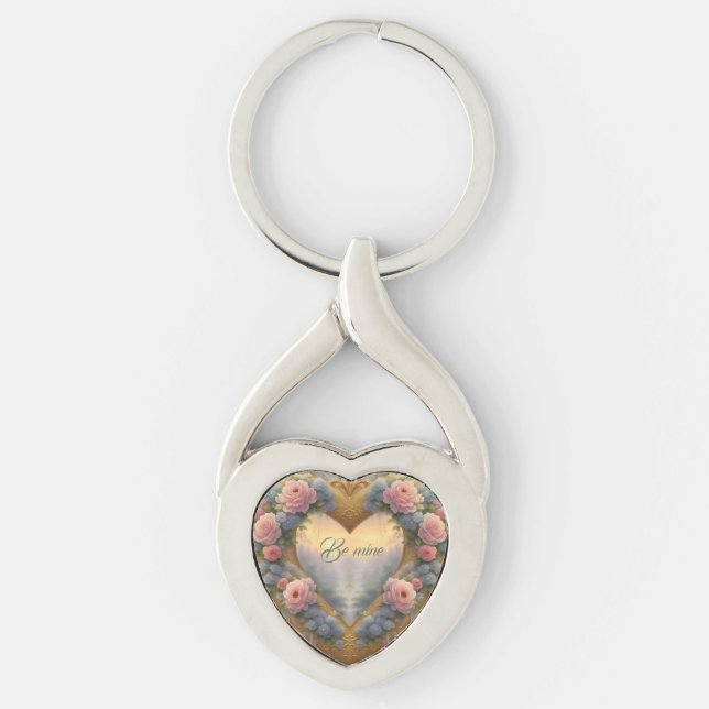 Victorian, golden heart with flowers and saying key ring (Front)