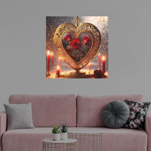 Victorian golden heart with red roses, vintage canvas print (Creator Uploaded)