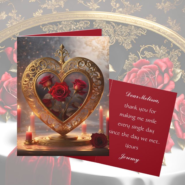 Victorian golden heart with red roses, vintage holiday card (Creator Uploaded)