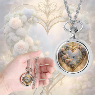 Victorian golden heart with roses, vintage watch