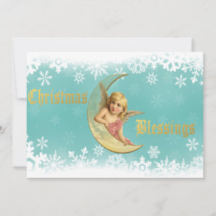 Victorian Golden Moon Angel Christmas Holiday Card