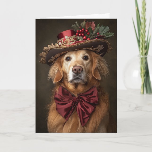Victorian Golden Retriever Christmas Holiday Card (Front)