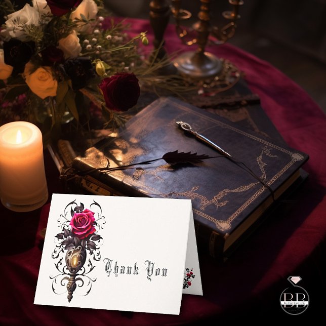 Victorian Goth Crimson Rose Sconce  Thank You Card (Creator Uploaded)
