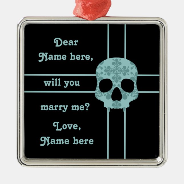 Victorian goth damask skull marriage proposal metal tree decoration (Front)