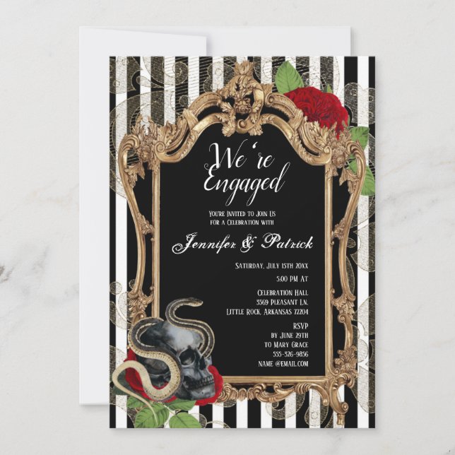 Victorian Gothic Black Stripe Engagement Party Invitation (Front)