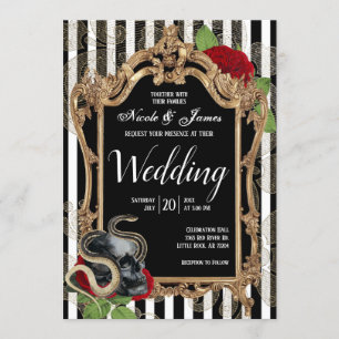 Victorian Gothic Black Stripe Wedding Invitation