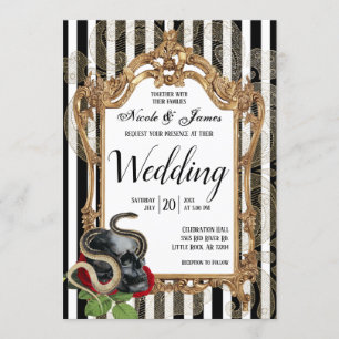 Victorian Gothic Black Stripe Wedding Invitation