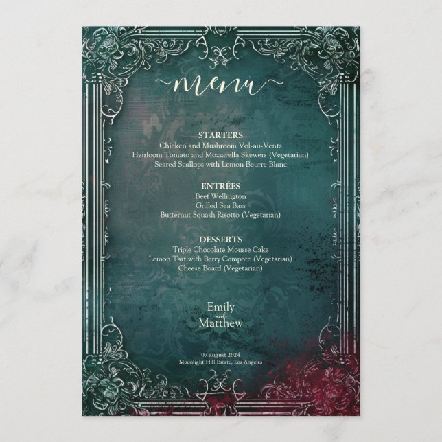 Victorian Gothic Elegance Wedding Menu (Front)