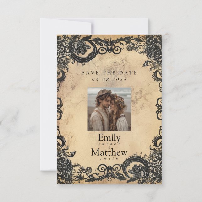 Victorian Gothic Elegance Wedding Save The Date (Front)