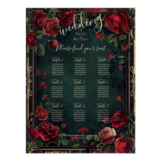 Victorian Gothic Elegance Wedding Seating Chart (Front)