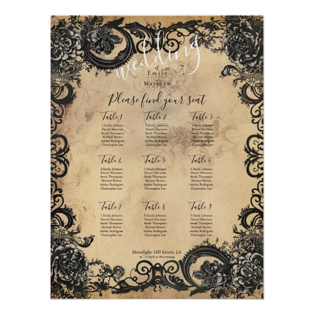 Victorian Gothic Elegance Wedding Seating Chart (Front)