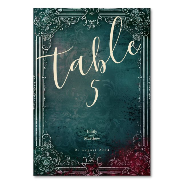 Victorian Gothic Elegance Wedding Table Number (Front)