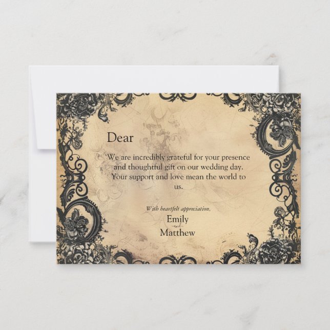 Victorian Gothic Elegance Wedding Thank You Card (Front)