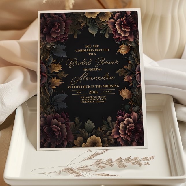 Victorian Gothic Floral Frame Bridal Shower Invitation (Creator Uploaded)