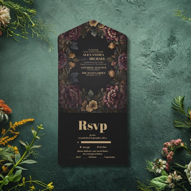 Victorian Gothic Floral Frame Wedding All In One Invitation (Creator Uploaded)
