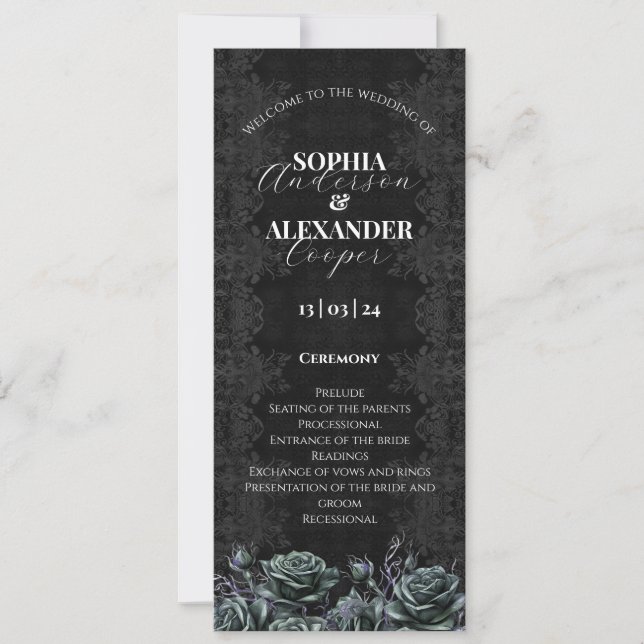Victorian Gothic Floral Roses Wedding Program Invitation (Front)