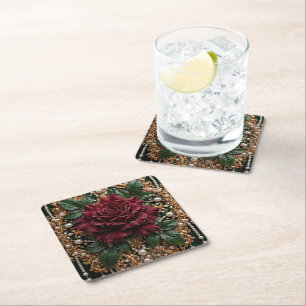 Victorian Gothic Floral Square Paper Coaster
