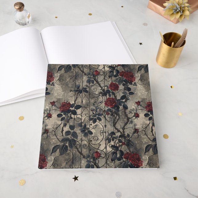 Victorian Gothic Garden Roses Pattern Guest Book (Front Open)