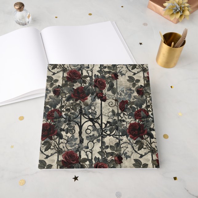 Victorian Gothic Garden Roses Pattern Guest Book (Front Open)