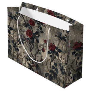 Victorian Gothic Garden Roses Pattern Large Gift Bag