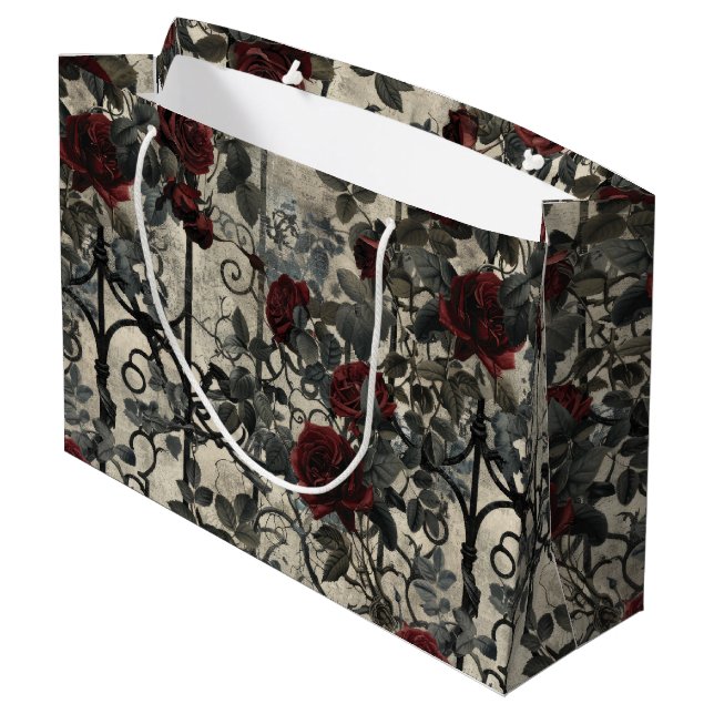 Victorian Gothic Garden Roses Pattern Large Gift Bag (Back Angled)