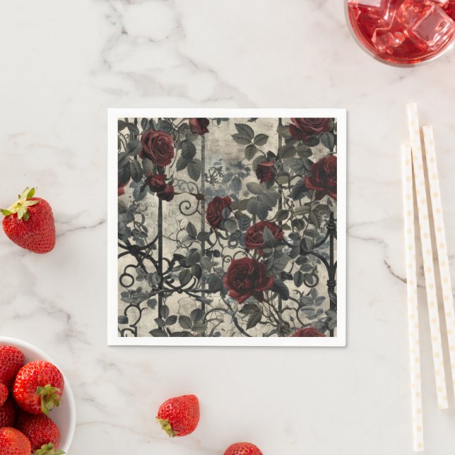 Victorian Gothic Garden Roses Pattern Napkin (Insitu)