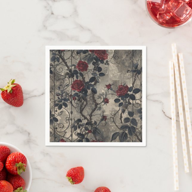 Victorian Gothic Garden Roses Pattern Napkin (Insitu)